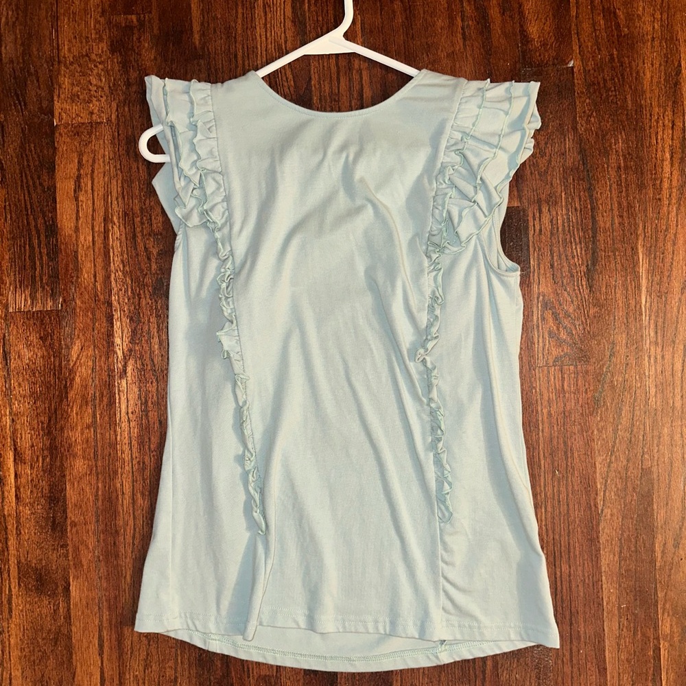 Light Blue Ruffle Sleeve Women's Top